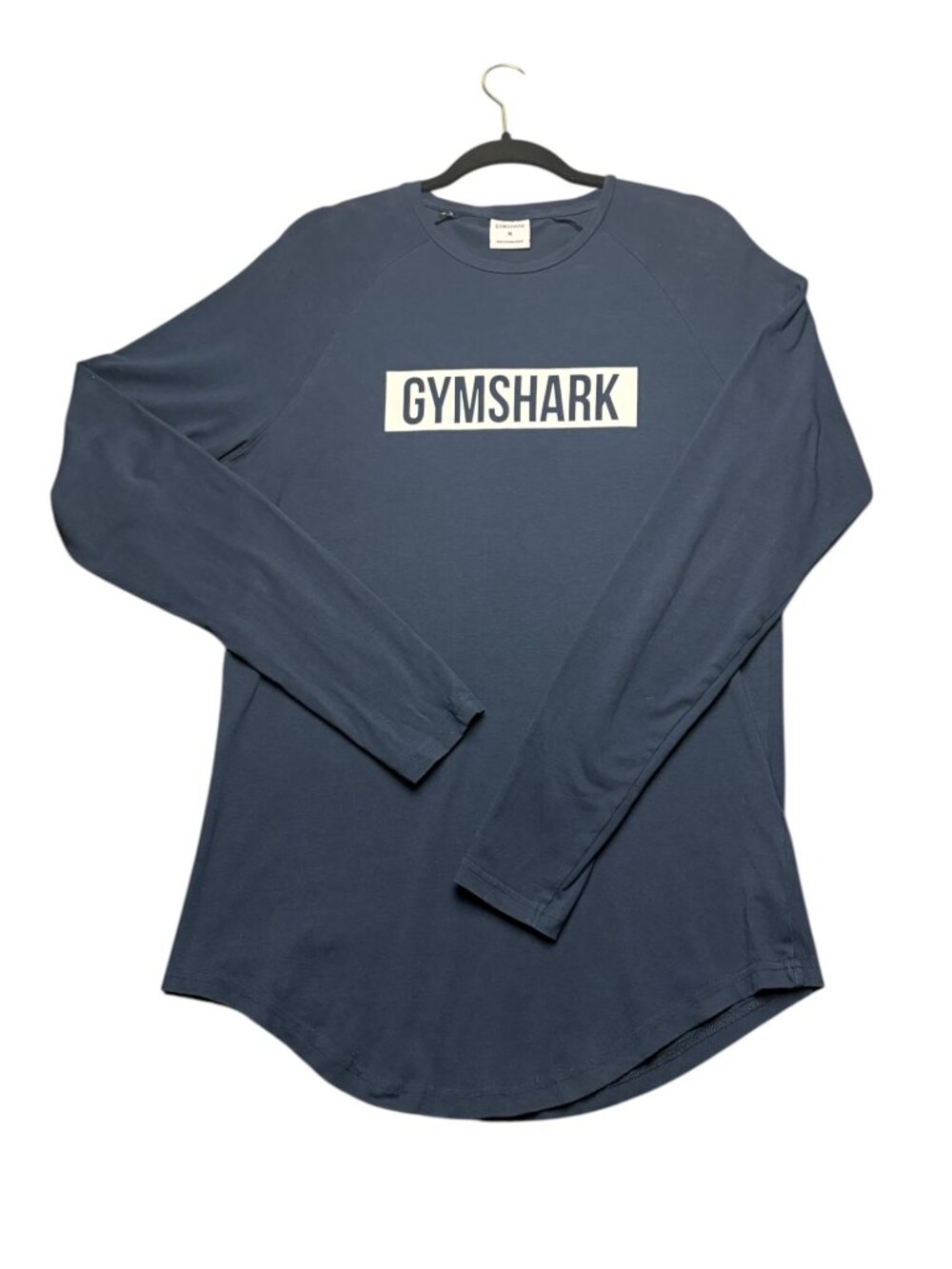 Gym Shark Women's Size M Graphic Tee Shirt Long Sleeves Navy Blue Athleisure